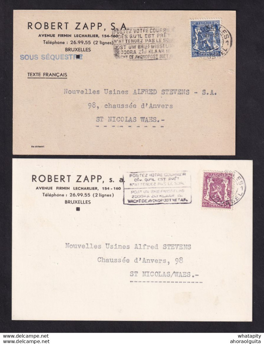 DDBB 792 - Carte Firme Robert ZAPP TP Sceau BRUXELLES 1945 - Griffe "SOUS SEQUESTRE" Pour Activités Pendant La Guerre - Guerra 40 – 45 (Cartas & Documentos)