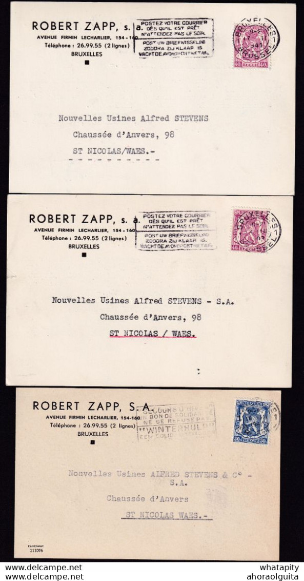 DDBB 792 - Carte Firme Robert ZAPP TP Sceau BRUXELLES 1945 - Griffe "SOUS SEQUESTRE" Pour Activités Pendant La Guerre - Oorlog 40-45 (Brieven En Documenten)