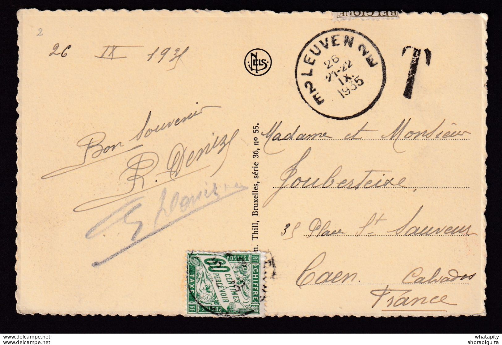 DDBB 771 - Carte-Vue LEUVEN 1935 TP Cérès 10 C + 25 C Coté Vue - Taxée 60 C à CAEN Comme Non Affranchie - 1932 Cérès Et Mercure