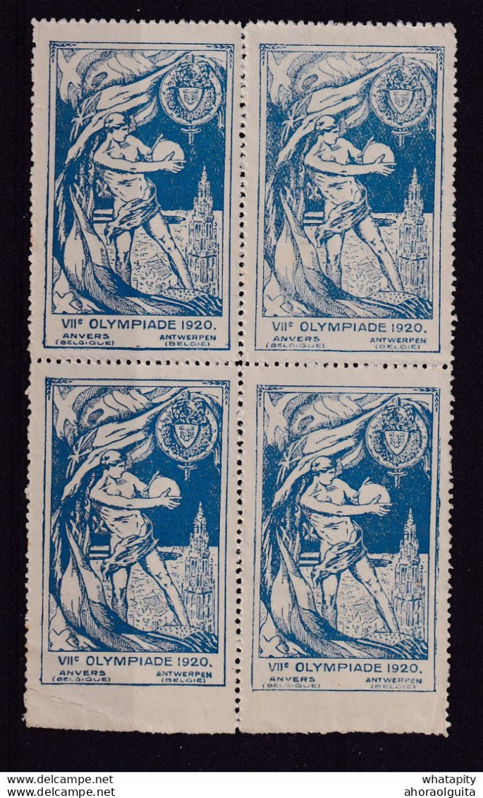 DDBB 578 - Vignette Des Jeux Olympiques D' ANVERS 1920 - Couleur Bleue En Bloc De Quatre , Avec Gomme D'origine - RARE - Verano 1920: Amberes (Anvers)