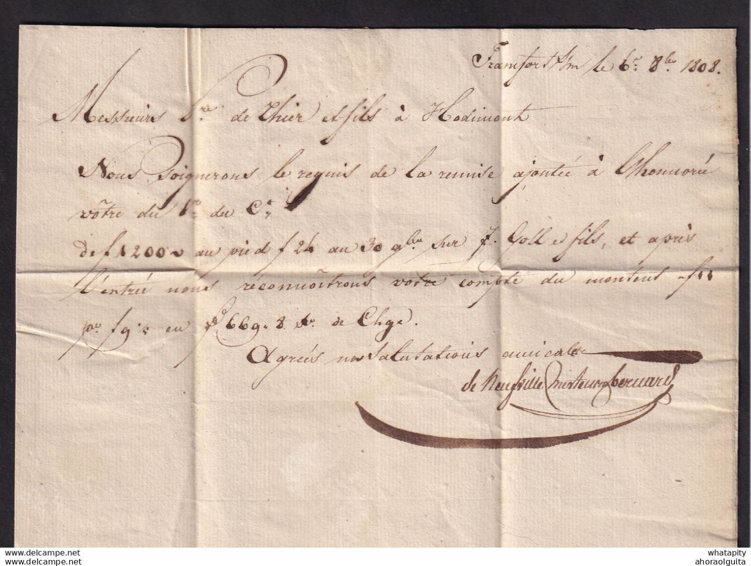 DDBB 562 - Lettre Précurseur R1 FRANCF.. 1808 à HODIMONT Près VERVIERS - Entrée Allemagne Par MAYENCE - Port 8 Décimes - 1794-1814 (Periodo Frances)