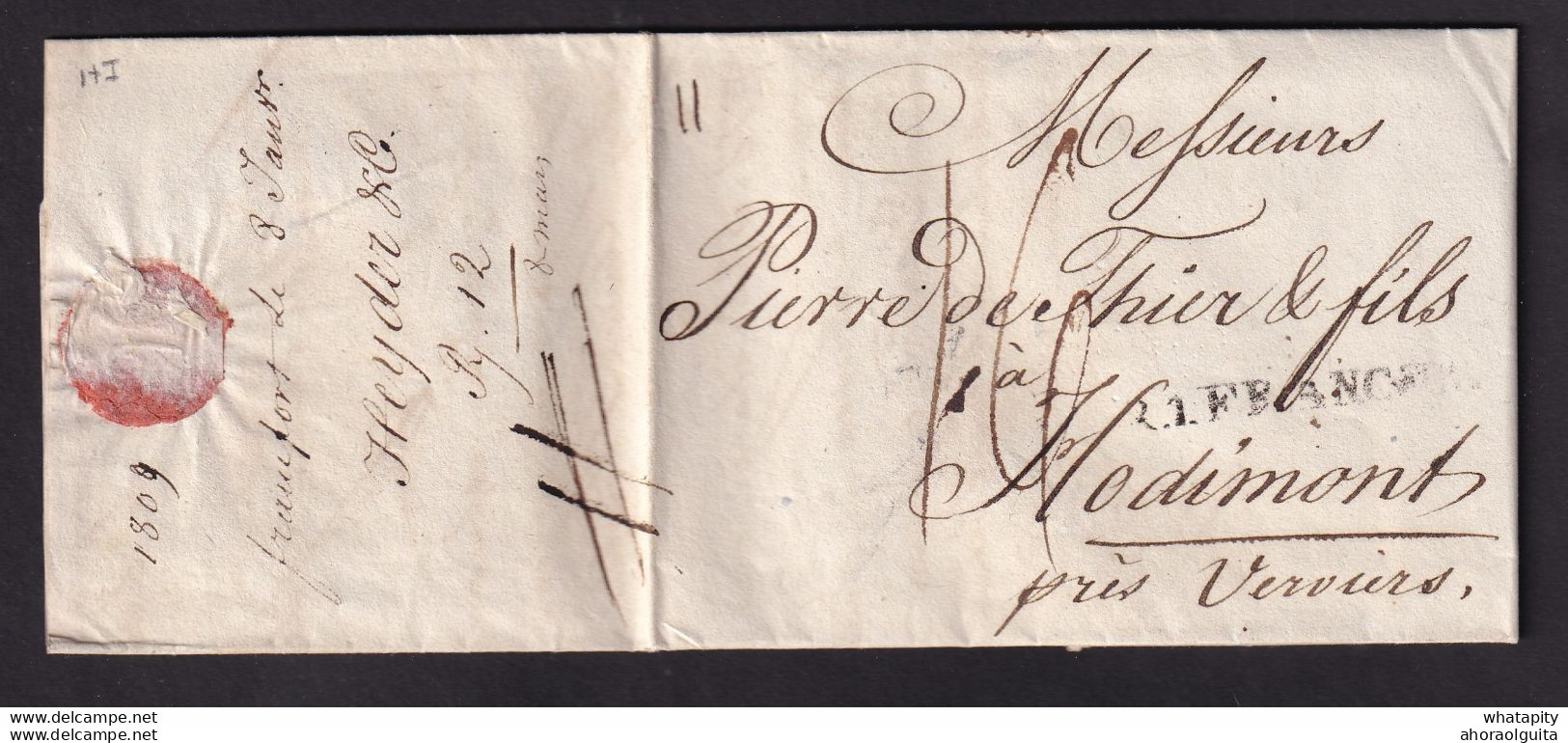 DDBB 561 - Lettre Précurseur R1 FRANCF.. 1809 Vers HODIMONT Près VERVIERS - Double Port 16 Décimes Pour 11 G - 1794-1814 (Periodo Francese)