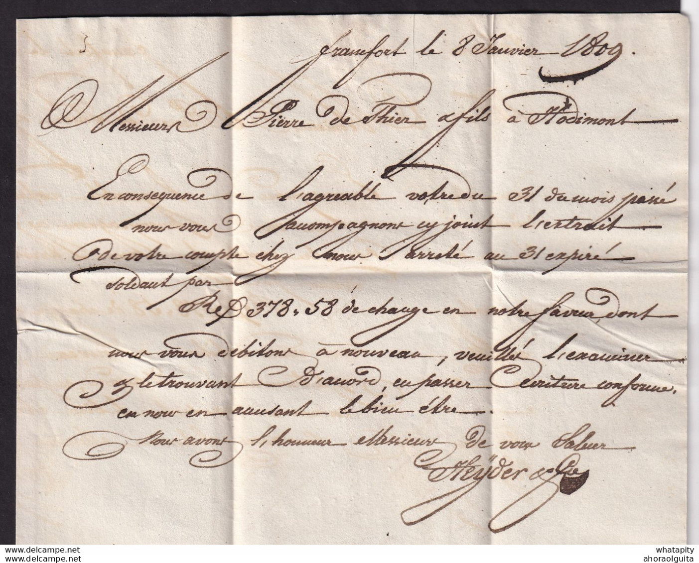 DDBB 561 - Lettre Précurseur R1 FRANCF.. 1809 Vers HODIMONT Près VERVIERS - Double Port 16 Décimes Pour 11 G - 1794-1814 (Periodo Francese)