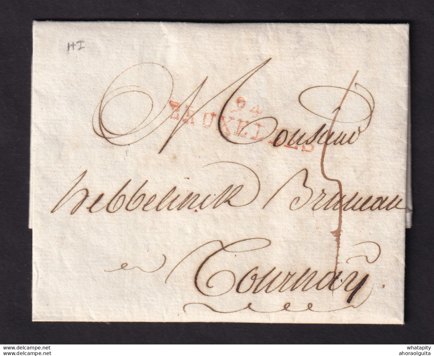 DDBB 560 - Lettre Précurseur 94 BRUXELLES 1797 Vers Le Banquier Hebbelinck Bruneau à TOURNAI - Port 5 Décimes - 1794-1814 (Periodo Francese)