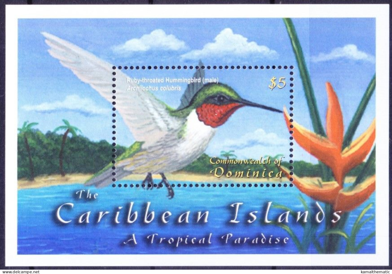 Dominica 2001 MNH MS, Rubt Throated Hummingbird, Birds - Koekoeken En Toerako's