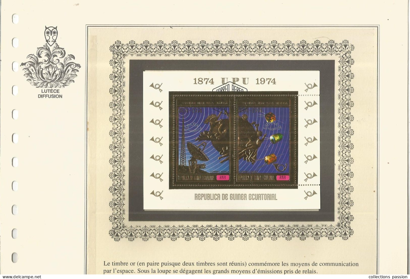 Feuillet Lutèce Diffusion N° 1730, Républica De Guinea Ecuatorial, Timbre OR, Communication, Espace , Frais Fr 2.45 E - Guinée Equatoriale