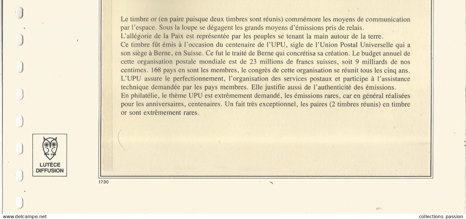 Feuillet Lutèce Diffusion N° 1730, Républica De Guinea Ecuatorial, Timbre OR, Communication, Espace , Frais Fr 2.45 E - Equatorial Guinea