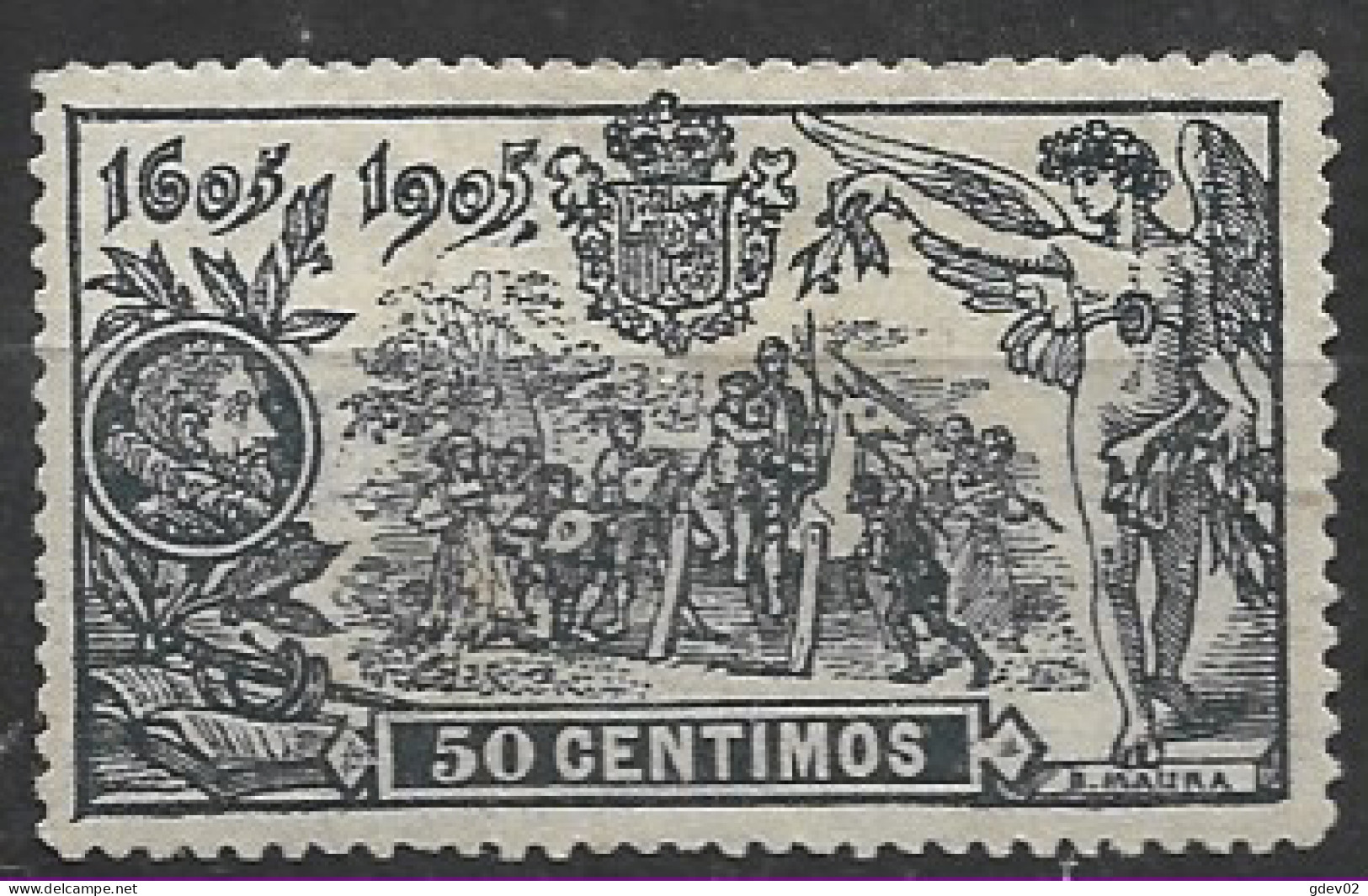 ES263SACF-L4431PC-TARTPINTGRAB.España.Spain. Espagne.CENTENARIO DE EL QUIJOTE .19015(Ed 263* )con  Charnela - Gravuren