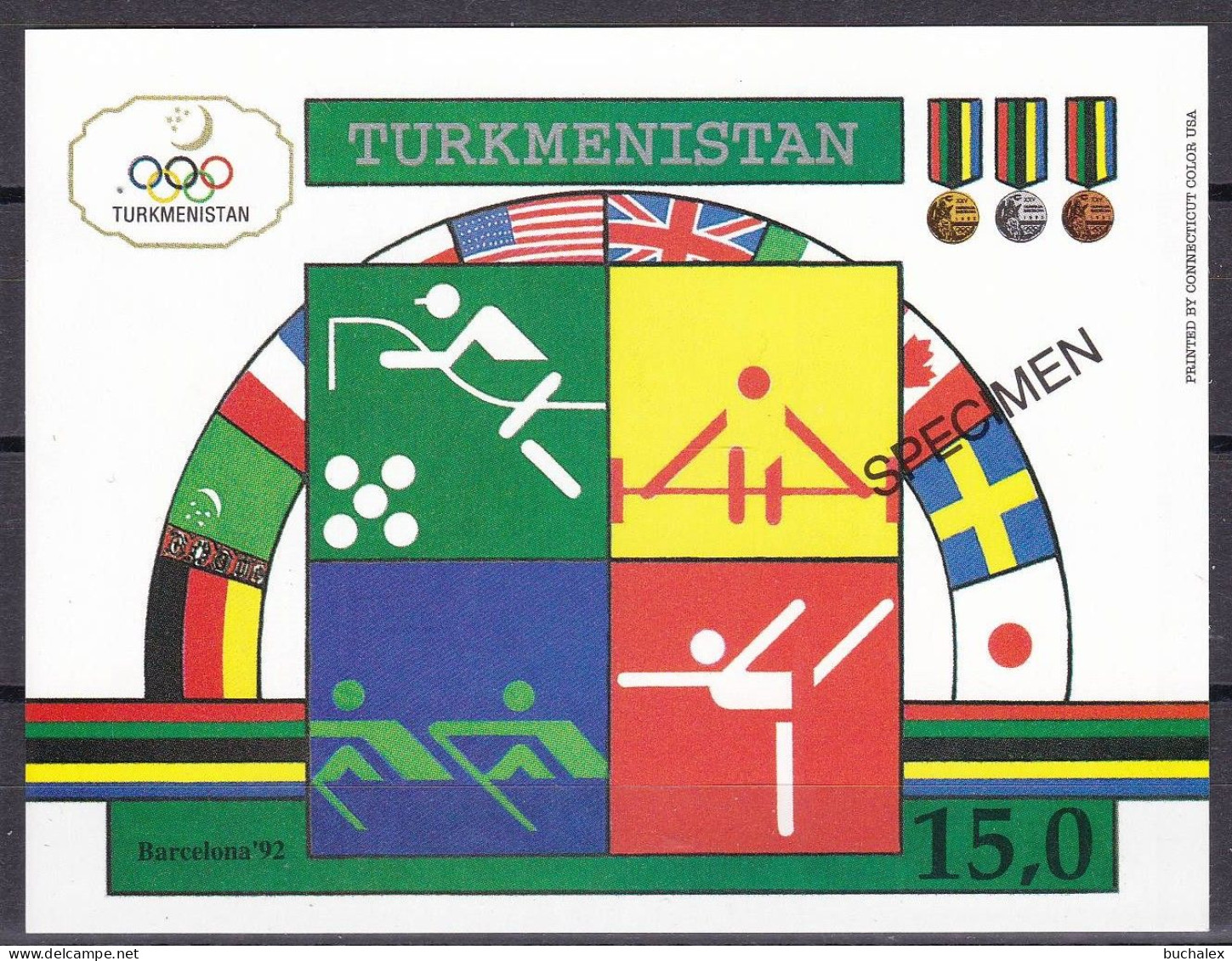 Turkmenistan Block2 MNH/postfrisch 1992 Barcelona Mit Aufdruck SPECIMEN - Turkmenistán