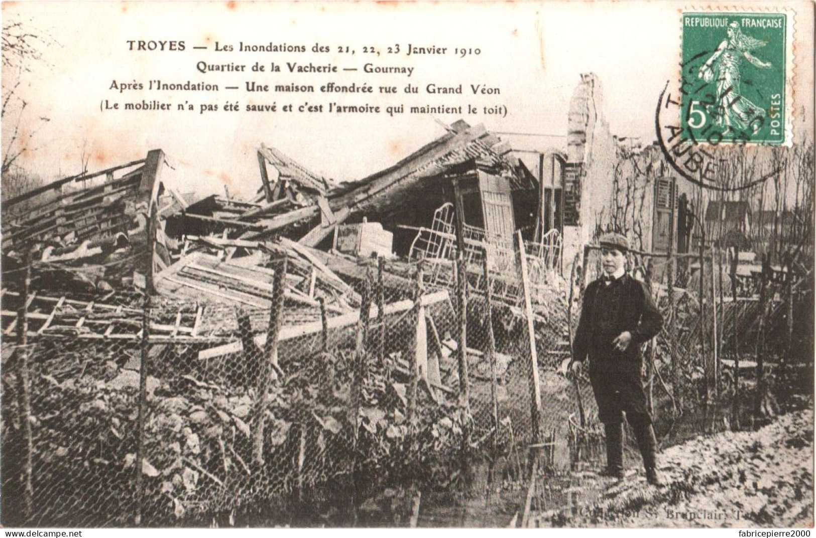 CPA 10 Troyes - Les Inondations De Janvier 1910. Quartier De La Vacherie - Gournay. Maison Effondrée Rue Du Grand Véon - Floods