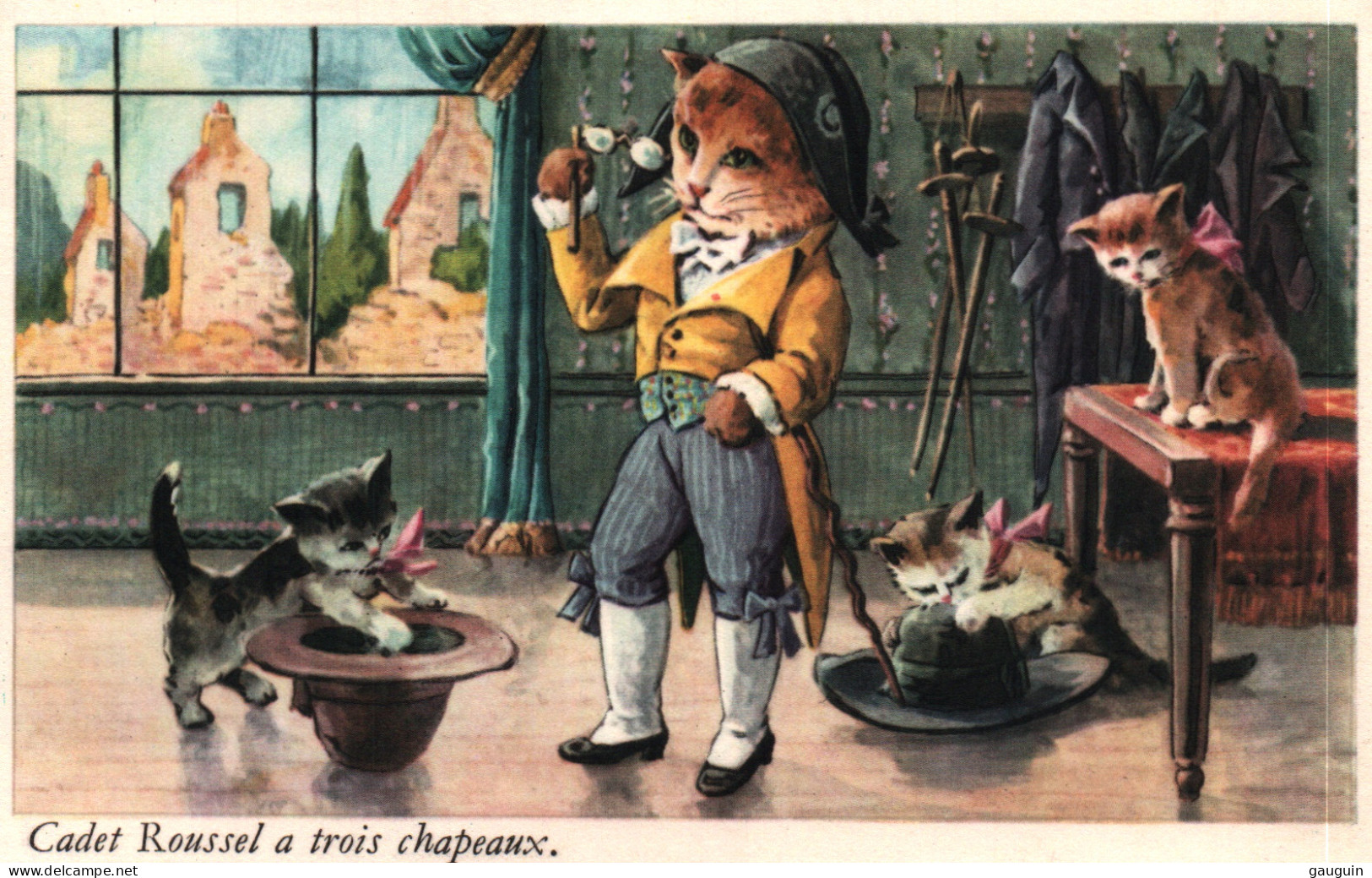 CPA - Illustration CHATS Habillés - Thème Comptine "Cadet Roussel " … Edition S.P - Animali Abbigliati