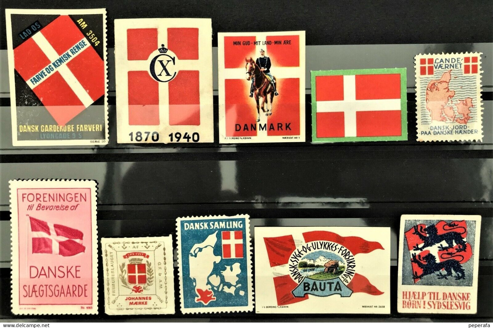 Denmark, COLLECTION Poster Stamp Mærke Cinderella Vignette, DANNEBROG DANSK (16) - Plaatfouten En Curiosa