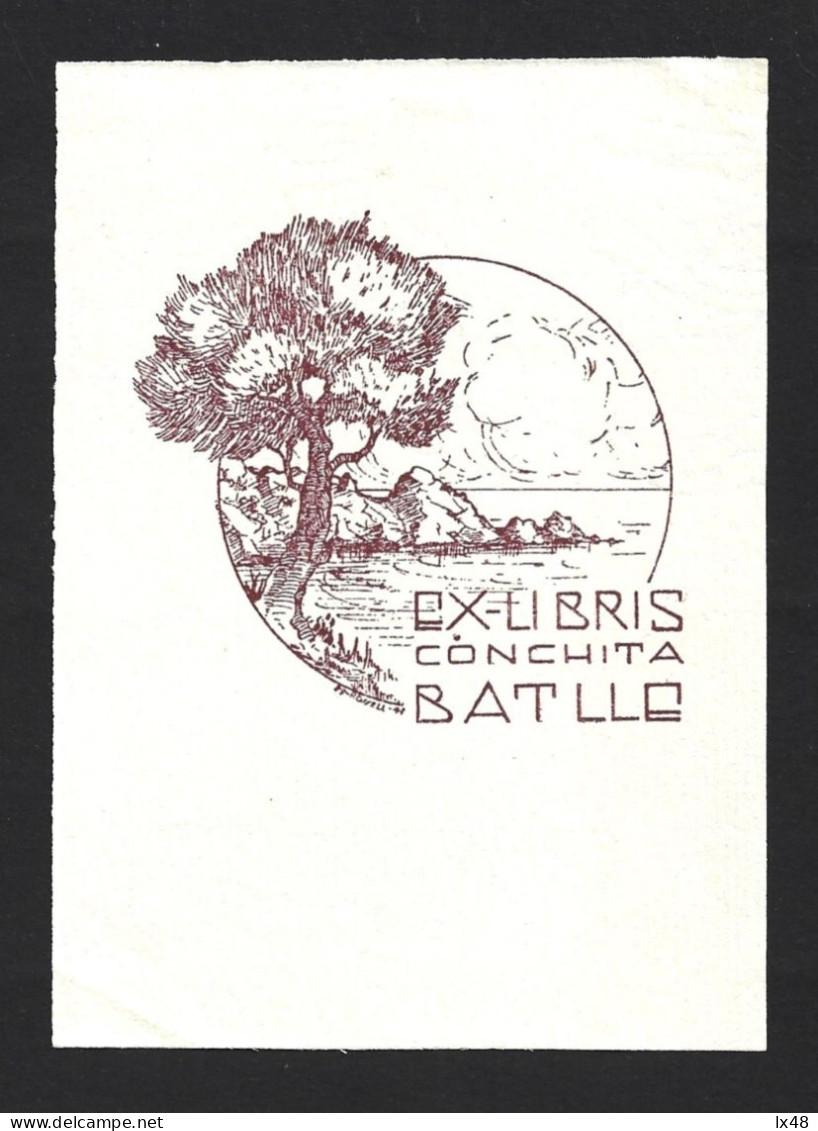 Ex-libris Of Conchita Batllo. Tree. Rossell Drawing 1947. Exlibris Von Conchita Batllo. Baum. Rossell-Zeichnung 1947. - Bookplates