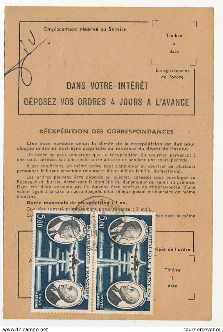 FRANCE - 4 Ordres De Réexpédition, Affranchis 5,00F Poste Aérienne Daurat / Vanier - 1960-.... Briefe & Dokumente