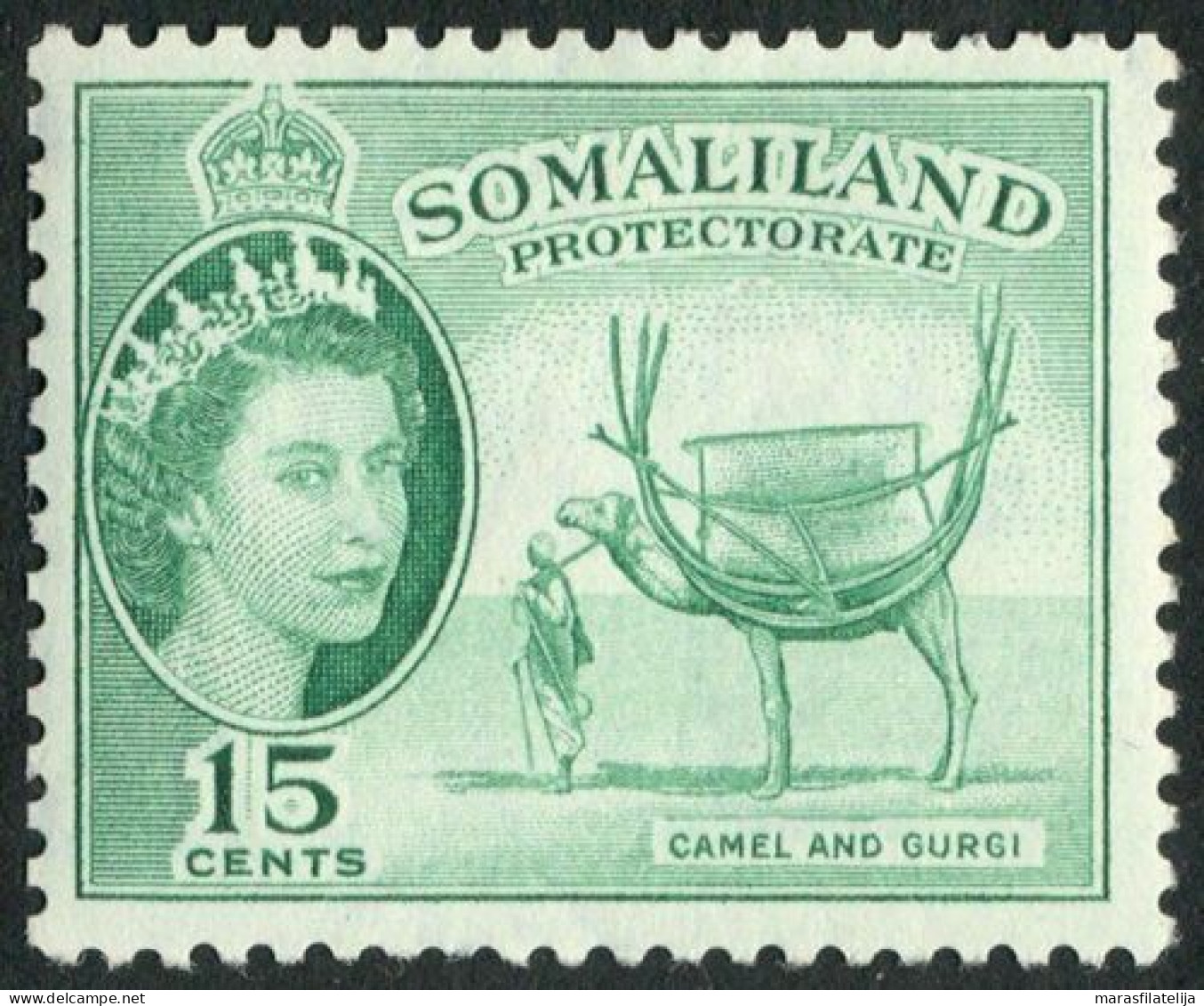 British Somaliland Protectorate, British Somalia, 1953, Camel And Gurgi 15c - Somaliland (Protectorate ...-1959)