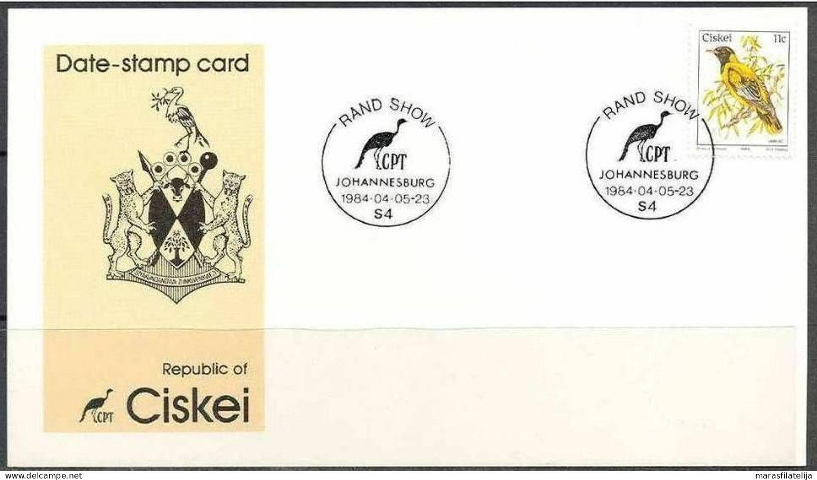 Ciskei 1984, Birds, Rand Show, Special Postmark & Card - Ciskei