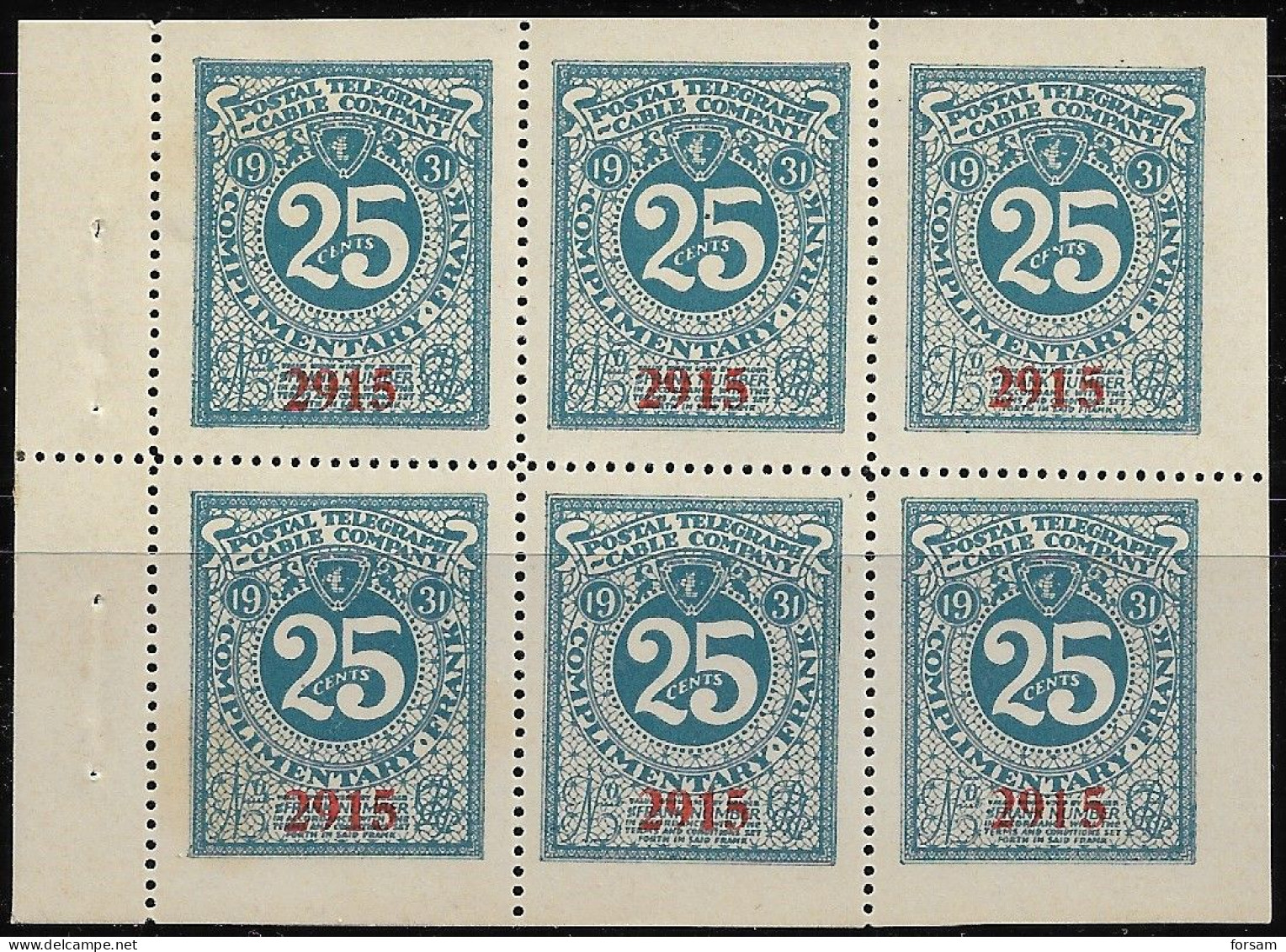 USA..1931...POSTAL TELEGRAPH CABLE COMPANY...Revenue Stamps...Scott # 15T54...MNH. - Steuermarken