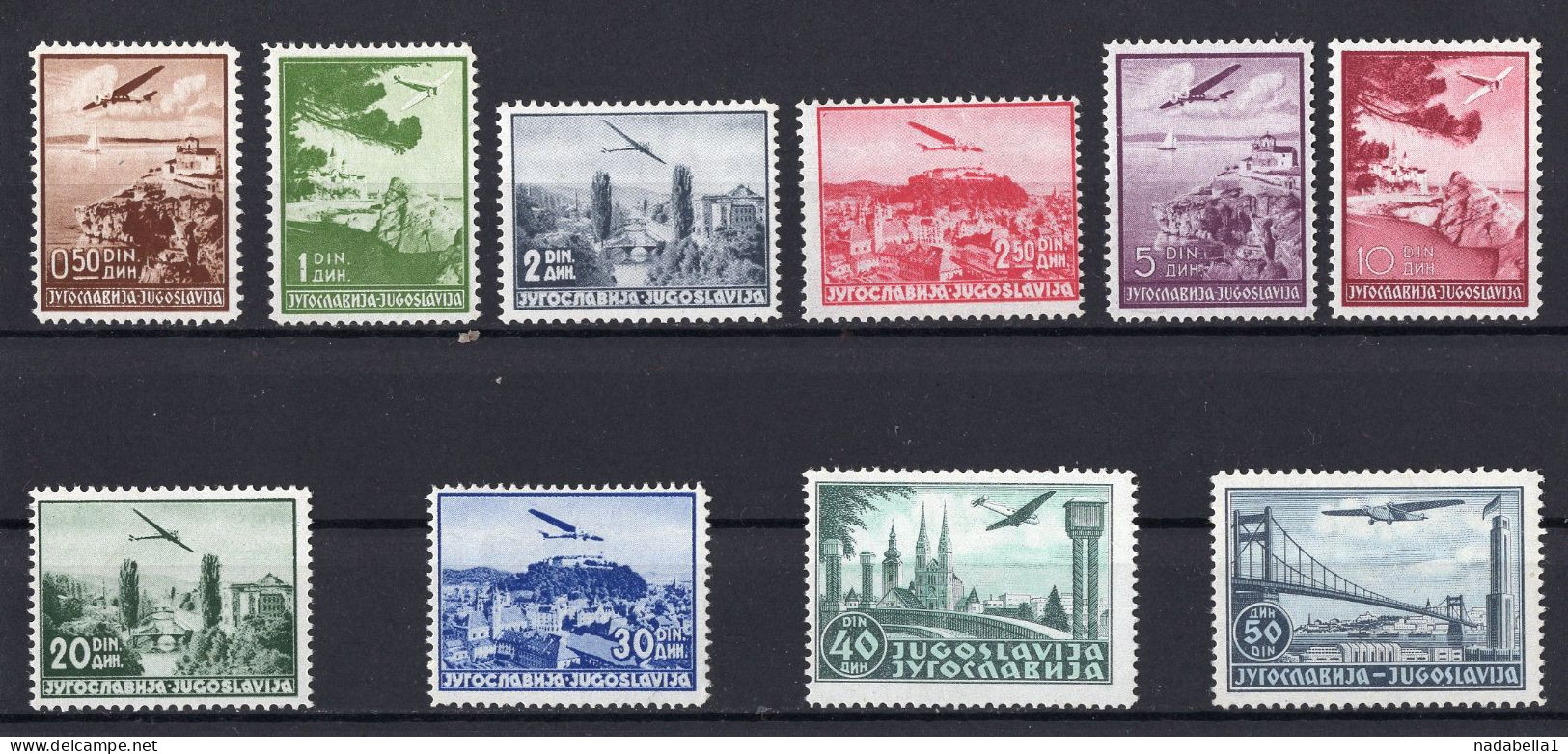 1937 AND 1940. KINGDOM OF YUGOSLAVIA,LANDSCAPES AND CITIES,10 AIRMAIL STAMPS,MNH - Luftpost