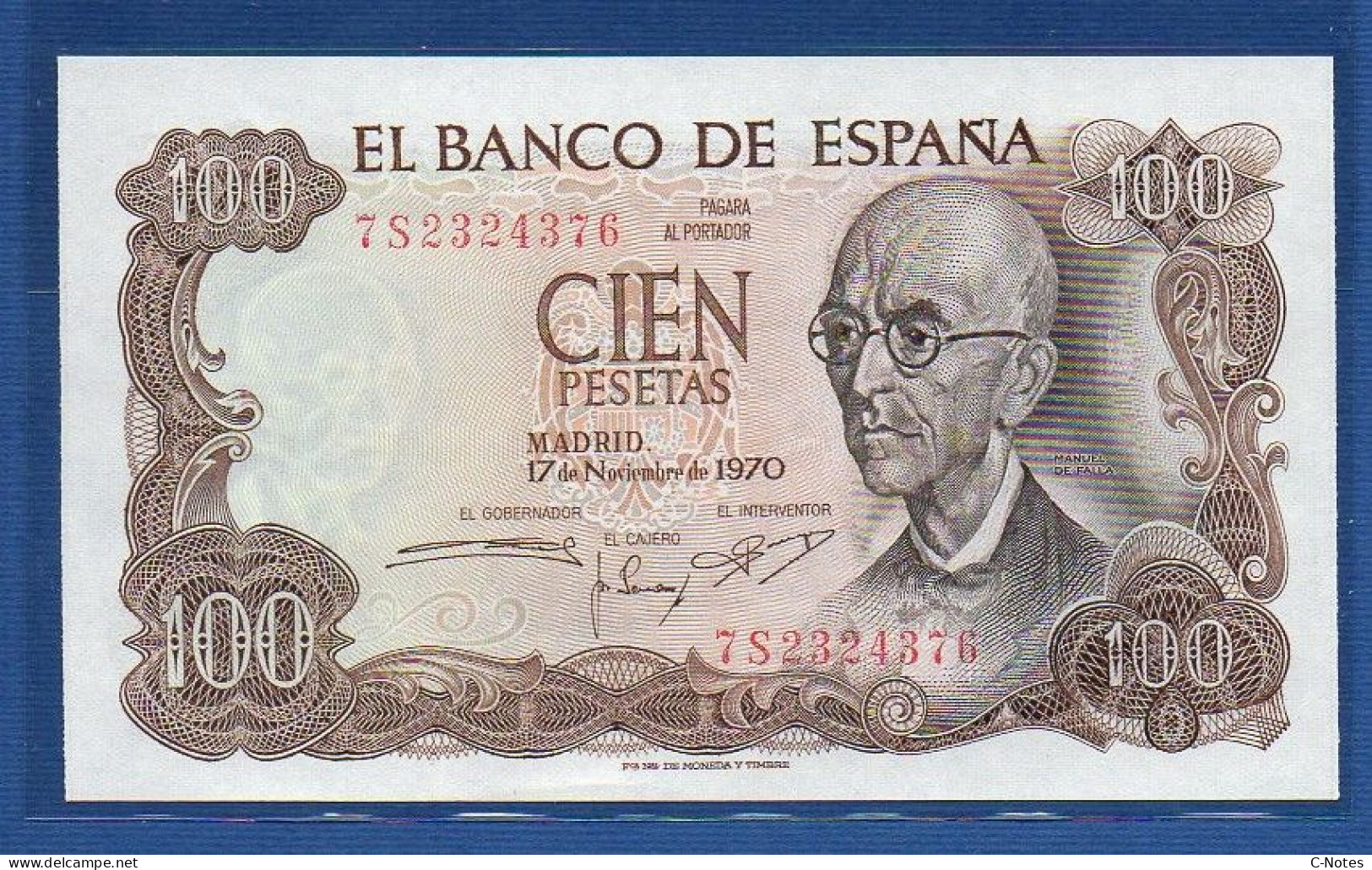 SPAIN - P.152 – 100 PESETAS 1970 UNC, S/n 7S2324376 - 100 Peseten