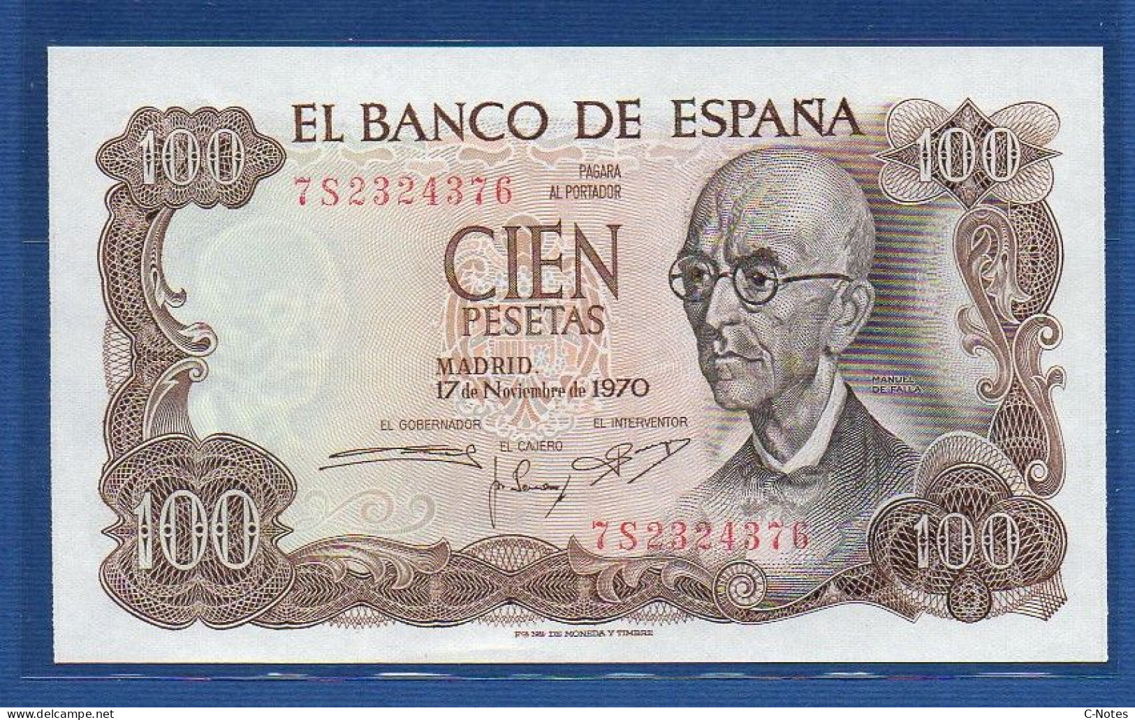SPAIN - P.152 – 100 PESETAS 1970 UNC, S/n 7S2324376 - 100 Pesetas