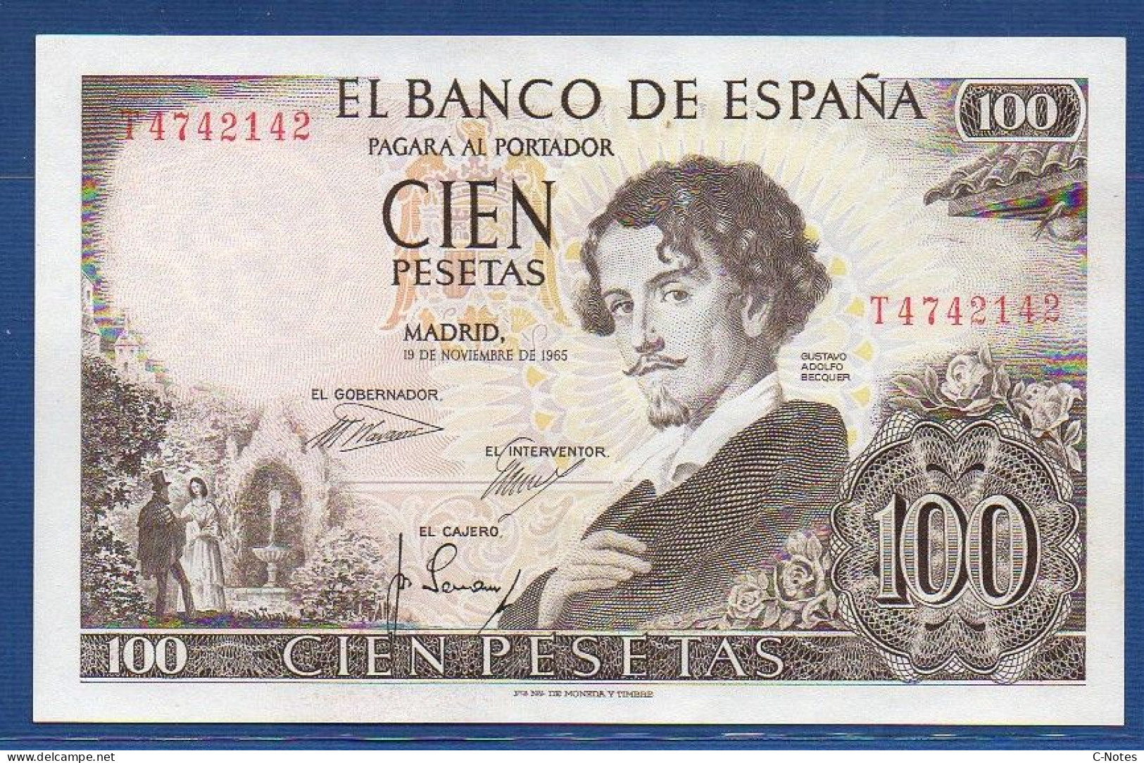 SPAIN - P.150 – 100 PESETAS 1965 XF/aUNC, S/n T4742142 - 100 Pesetas