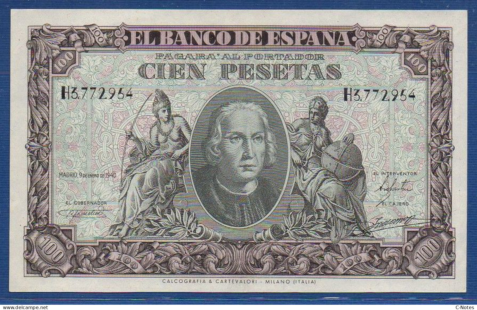 SPAIN - P.118 – 100 PESETAS 1940 AUNC, S/n H3.772.954 - 100 Pesetas