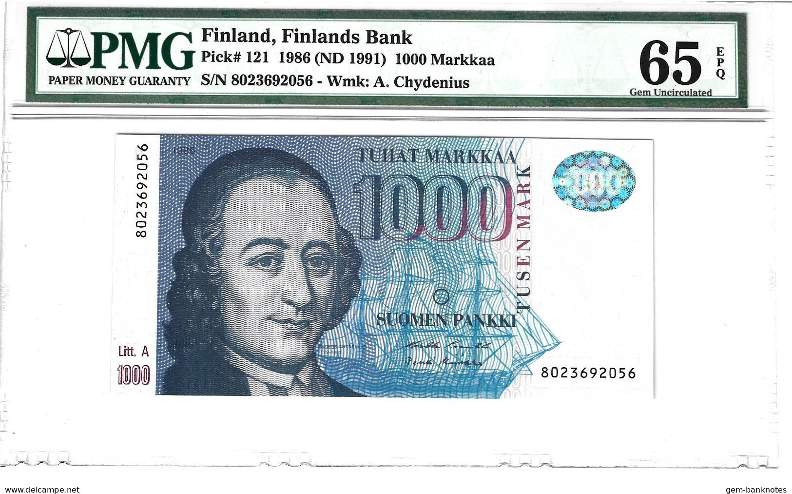 Finland 1000 Markkaa 1986 (1991) P121 Graded 65 EPQ By PMG Gem Uncirculated - Finland