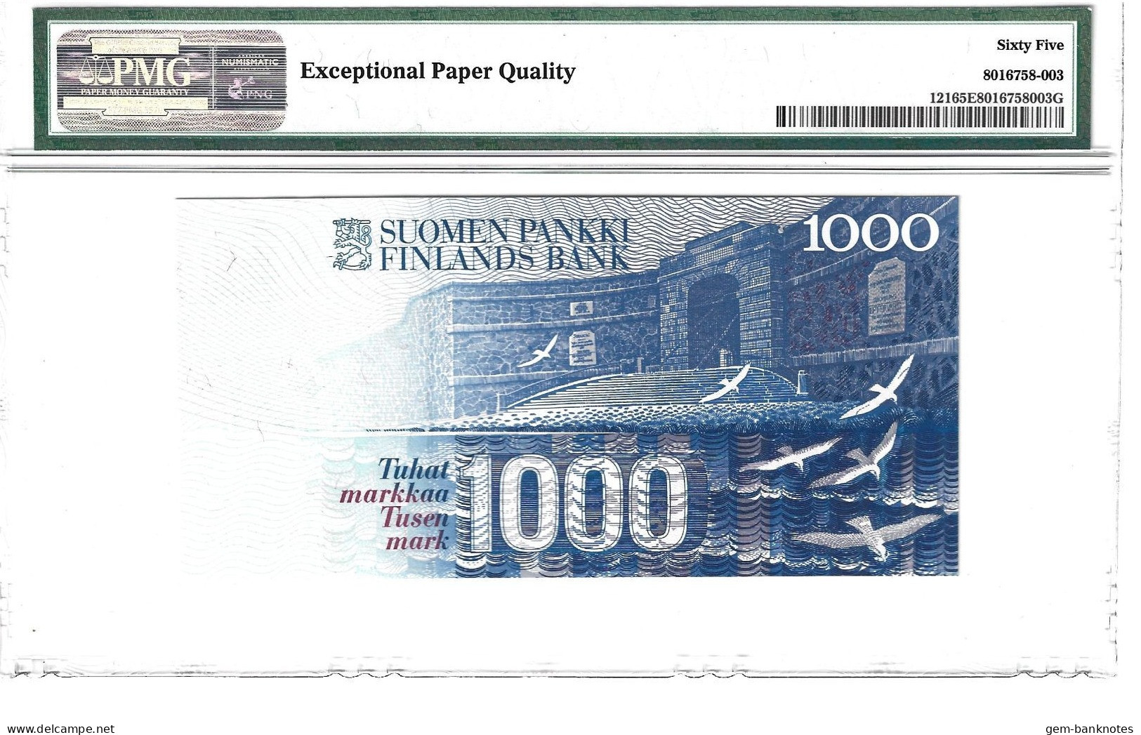 Finland 1000 Markkaa 1986 (1991) P121 Graded 65 EPQ By PMG Gem Uncirculated - Finlandia