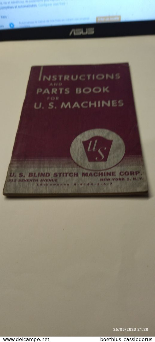 INSTRUCTIONS AND PARTS BOOK FOR U. S. MACHINES 88PB 88CS 88CD 88FP 88KS 108 118 78 89 78 PR 128 118S 90 - United States