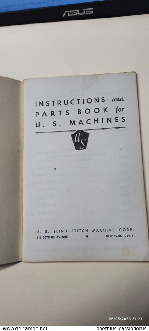 INSTRUCTIONS AND PARTS BOOK FOR U. S. MACHINES 88PB 88CS 88CD 88FP 88KS 108 118 78 89 78 PR 128 118S 90 - United States