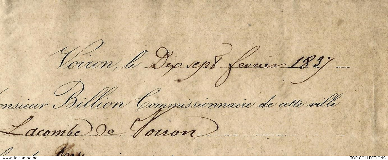 1837 LETTRE DE VOITURE ROULAGE TRANSPORT De Voiron Isère Bilion Et Lacombe Pièces De Toile Pour Théveneau Fr. Béziers - 1800 – 1899