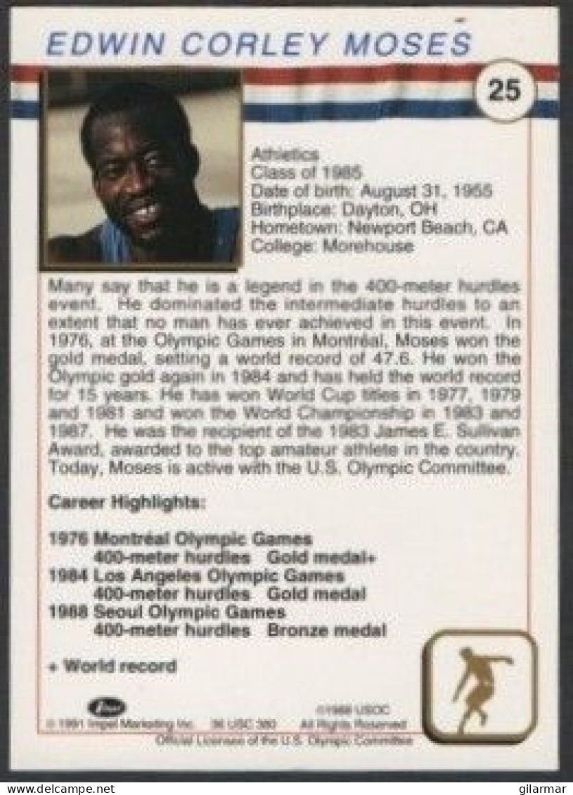 UNITED STATES 1991 - U.S. OLYMPIC CARDS HALL OF FAME # 25 OLYMPIC GAMES 1976 / 1984 / 1988 - EDWIN MOSES - ATHLETICS - G - Sonstige & Ohne Zuordnung