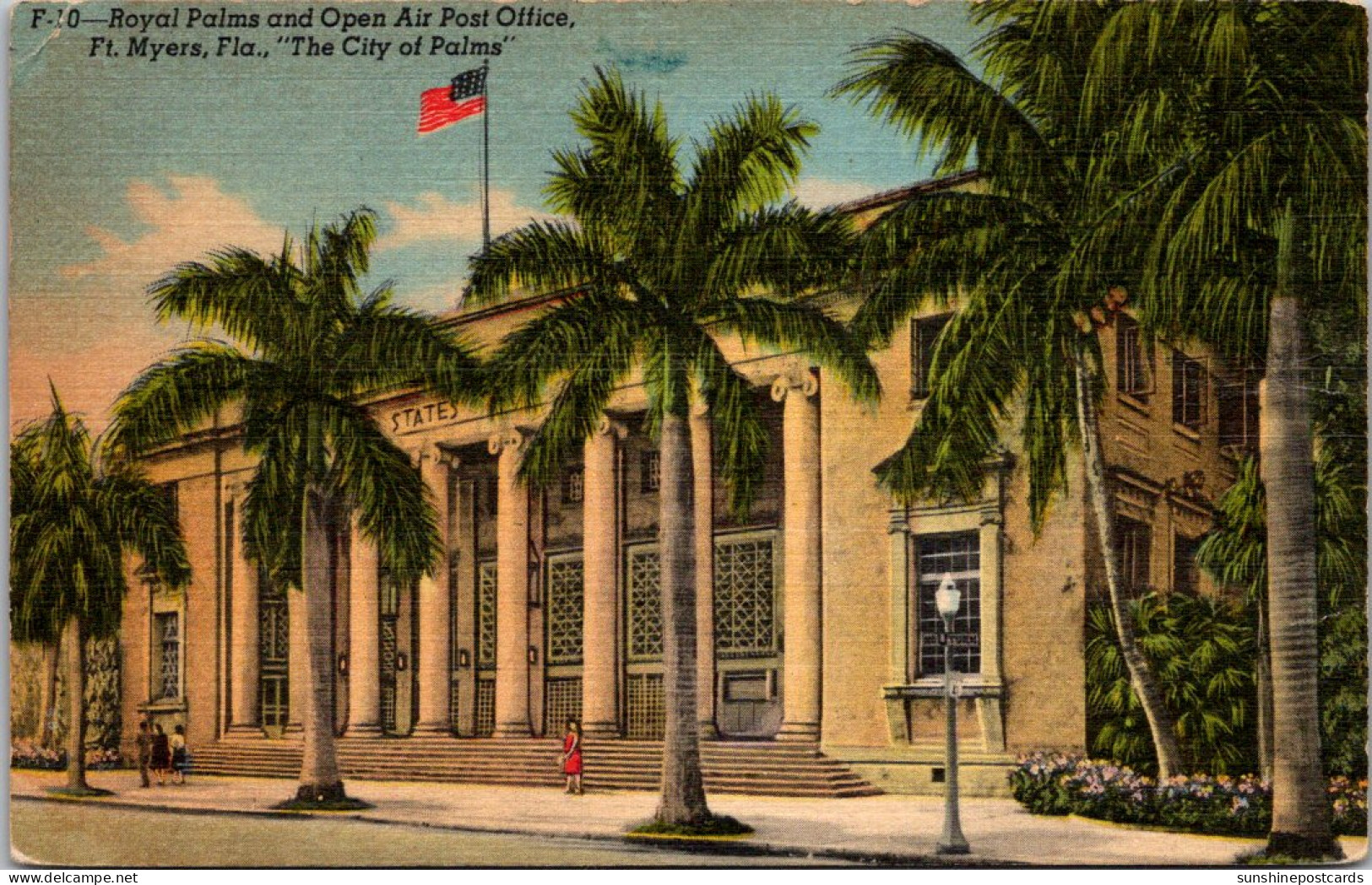 Florida Fort Myers Royal Palms And Open Air Post Office 1956 Curteich - Fort Myers