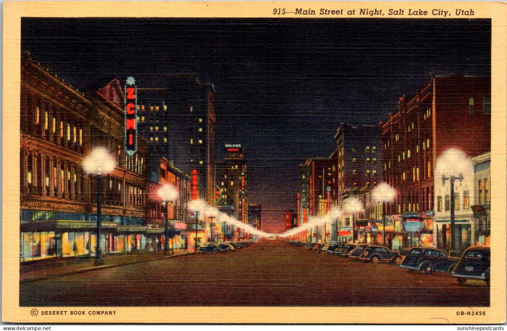 Utah Salt Lake City Main Street At Night Curteich - Salt Lake City