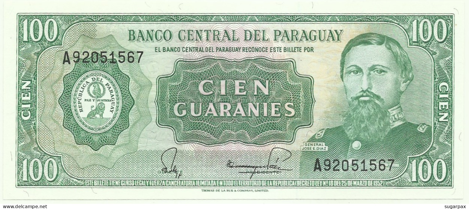 Paraguay - 100 Guaranies - L. 1952 ( 1982 ) - Unc. - Pick 205 - UNC. - Paraguay