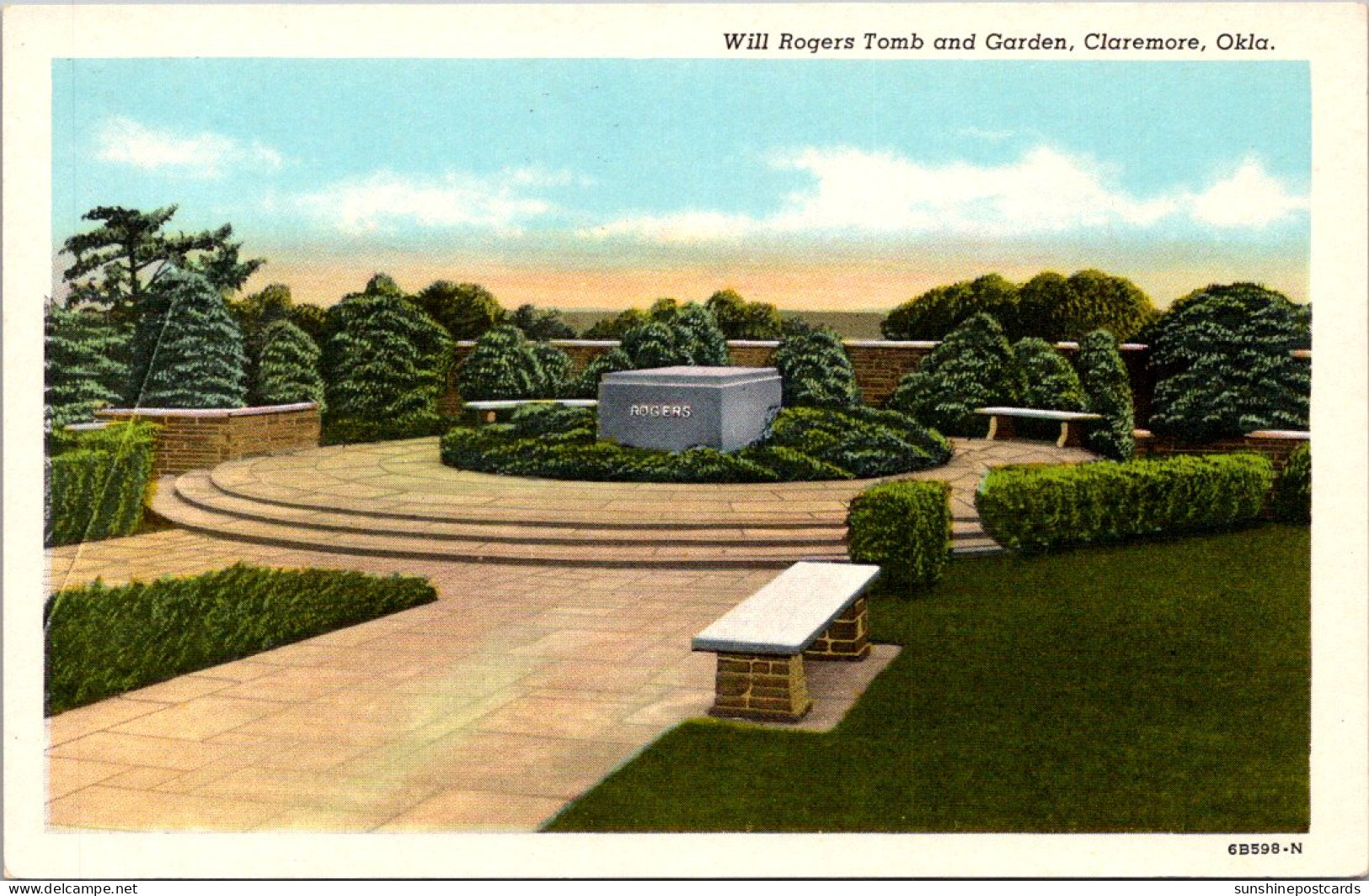 Oklahoma Claremore Will Rogers Tomb And Garden Curteich - Otros & Sin Clasificación