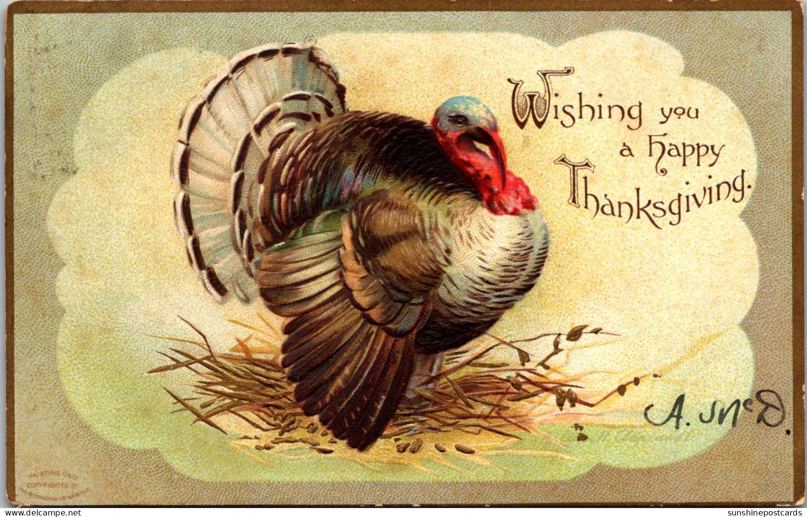 Thanksgiving Good Wishes With Turkey Clapsaddle 1908 - Thanksgiving