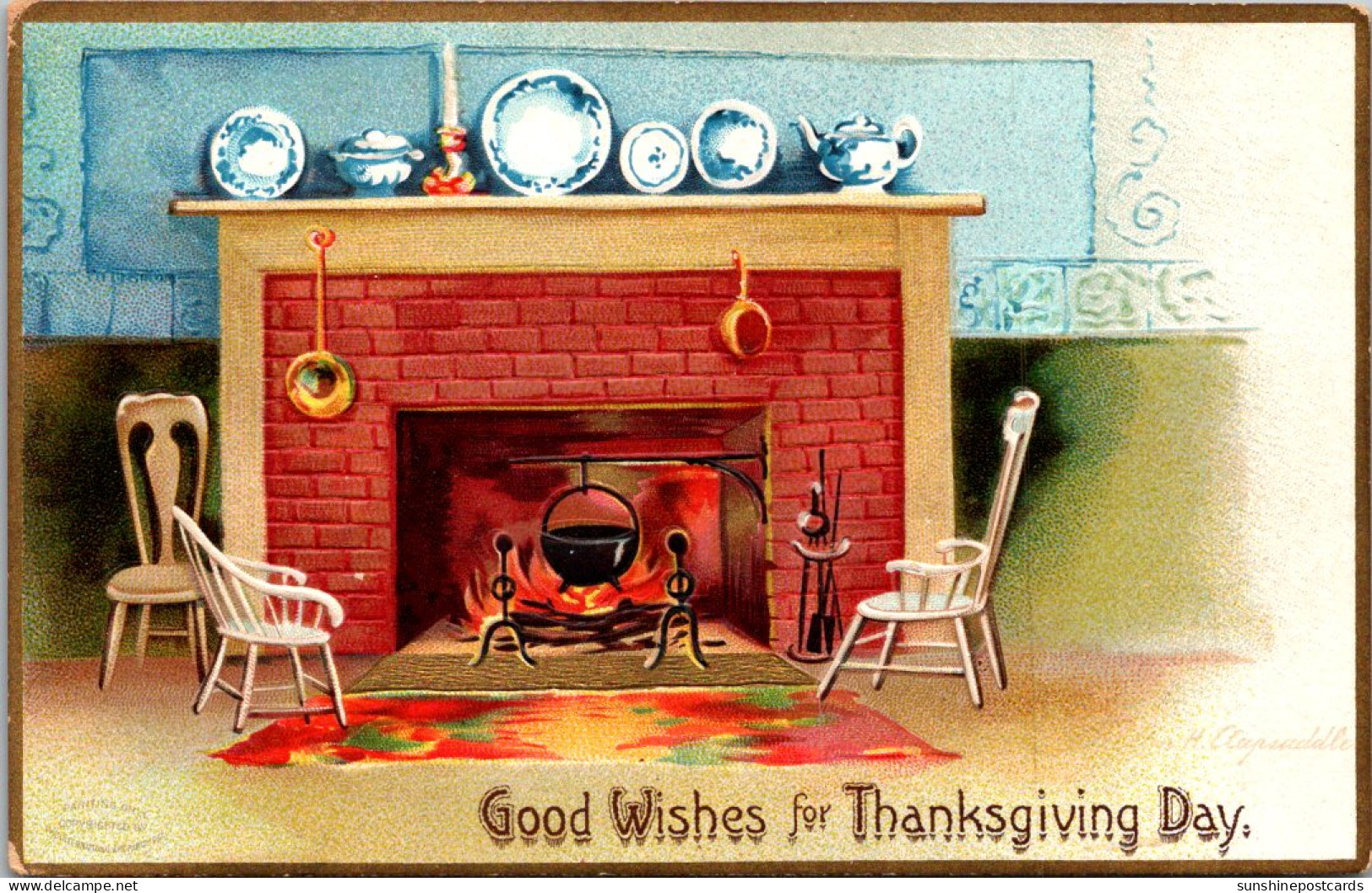 Thanksgiving Good Wishes With Foreplace Scene Clapsaddle  - Thanksgiving