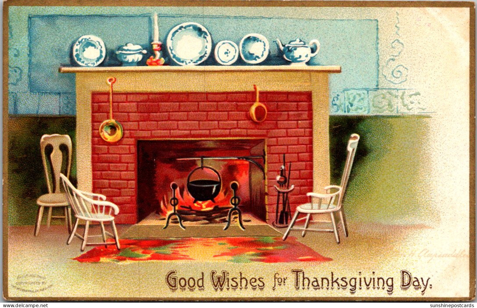 Thanksgiving Good Wishes With Foreplace Scene Clapsaddle  - Thanksgiving
