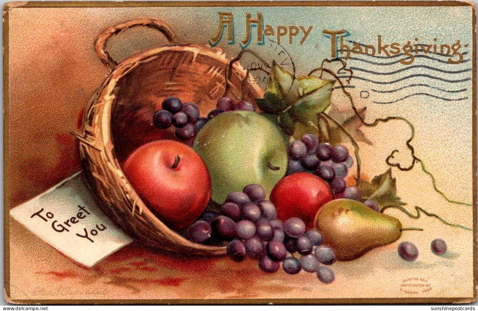 Thanksgiving With Basket Of Fruit 1910 - Thanksgiving