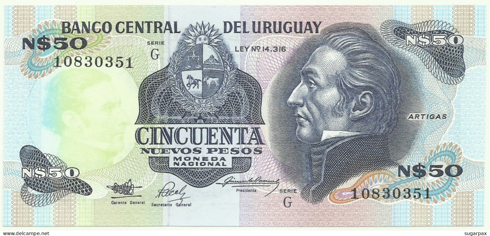 URUGUAY - 50 Nuevos Pesos - ND 1989 - Pick 61A - UNC. - Serie G - J. G. ARTIGAS - Uruguay