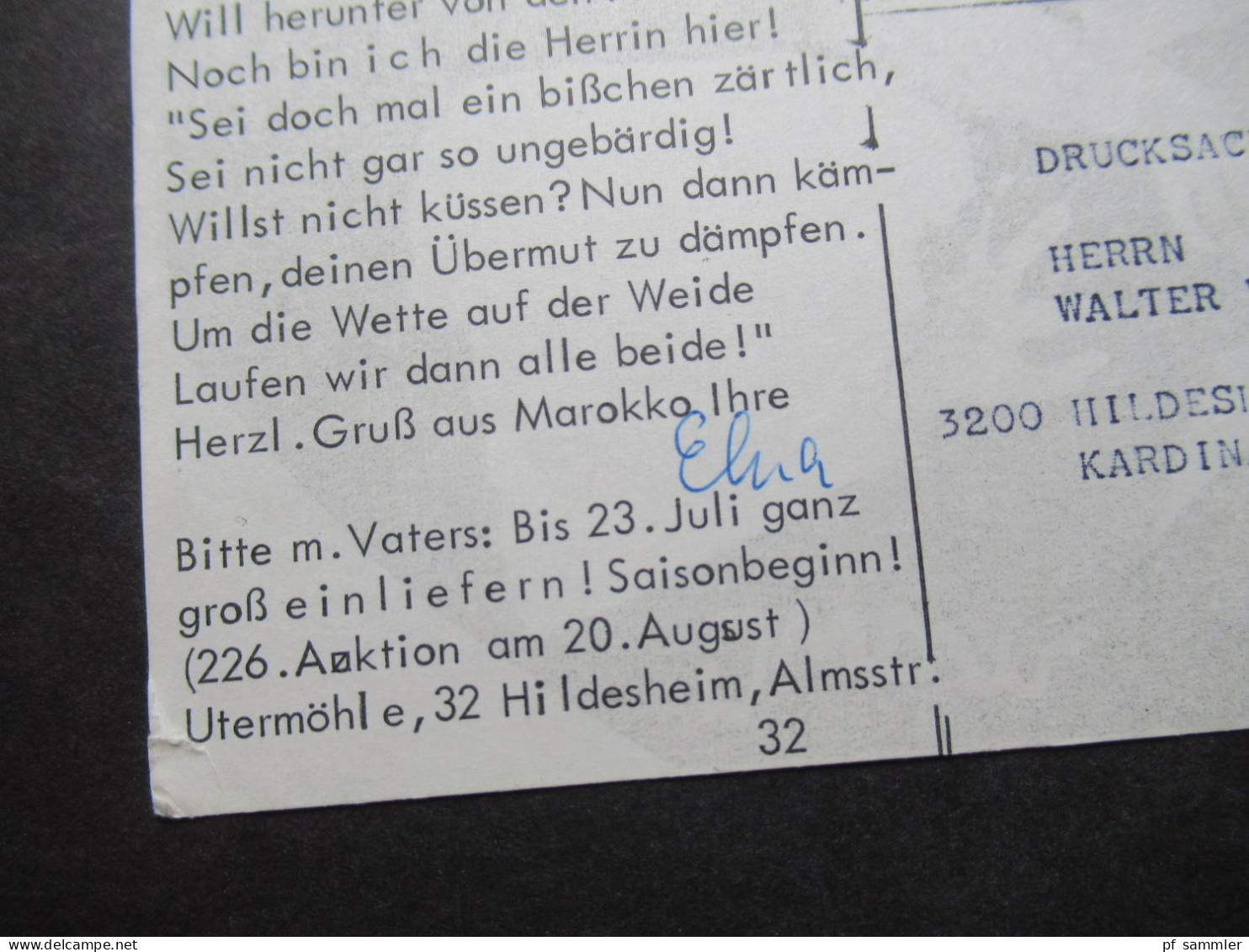 Werbe PK BM Auktion Utermöhle Hildesheim 1967 Iwan Elna / Kleines Kind Mit Schaf Aus Marokko Mit Stempel EL Jadida - Advertising