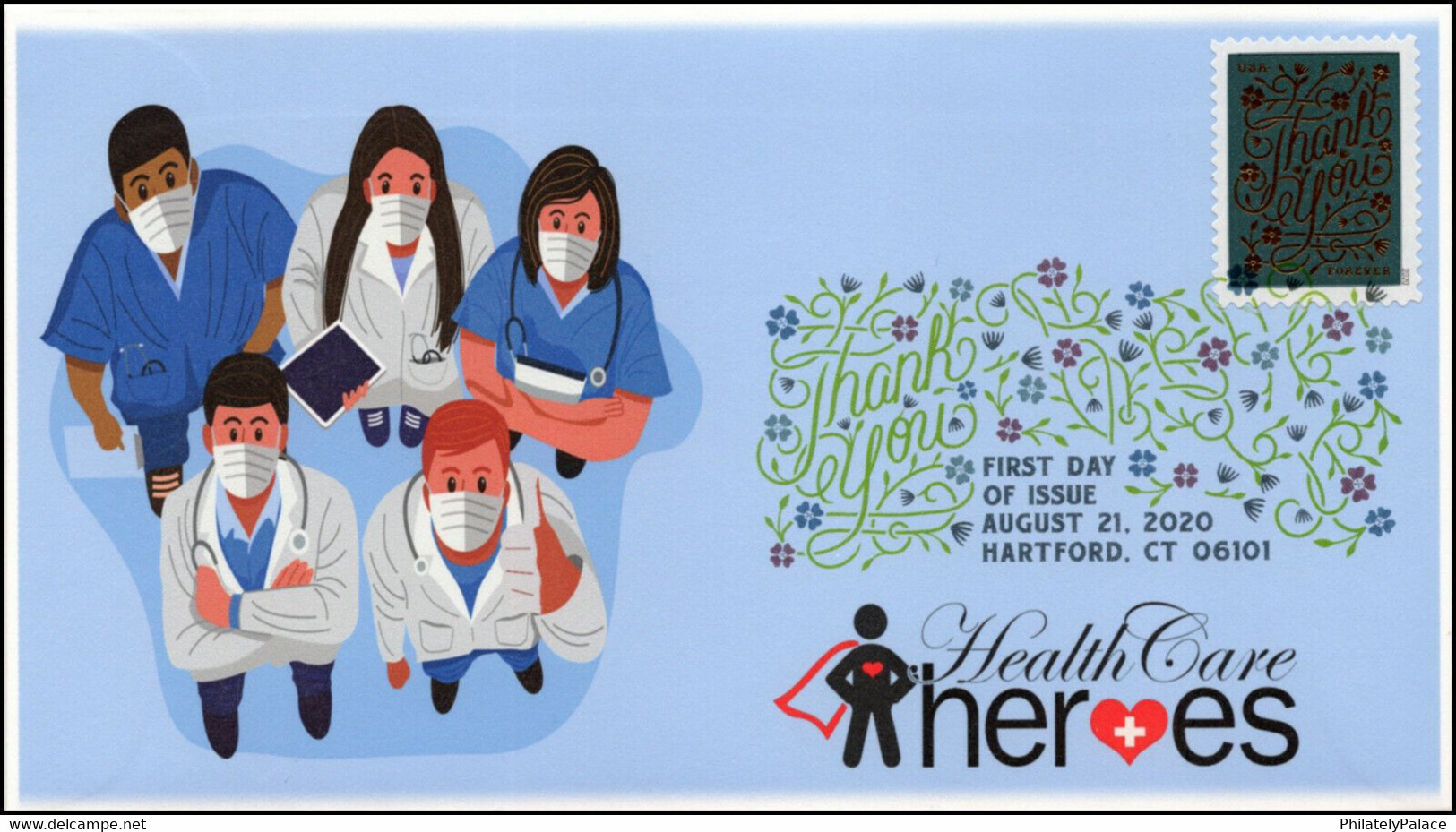 USA 2020 COVID-19, Coronavirus, Doctor,Nurse,Health Care,Frontline Workers,  "Thank You" Event Cover (**) (**) - Storia Postale