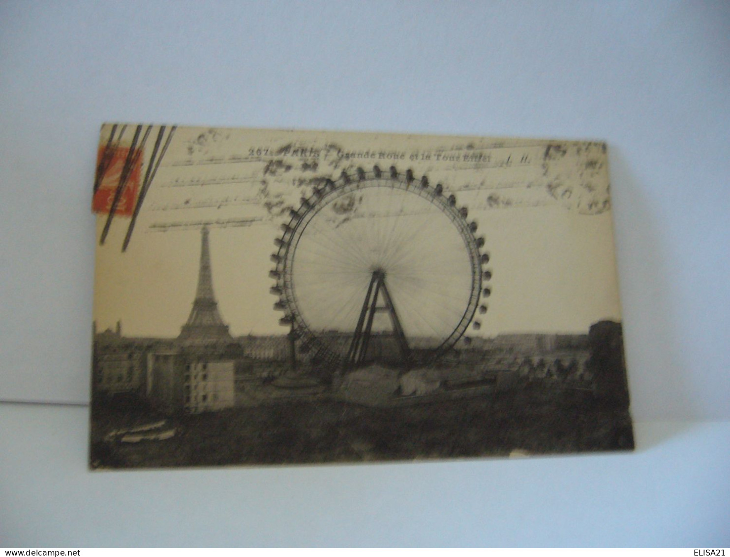 PARIS  75 PARIS LGRANDE ROUE ET LA TOUR EIFFEL CPA 1916 - Tour Eiffel