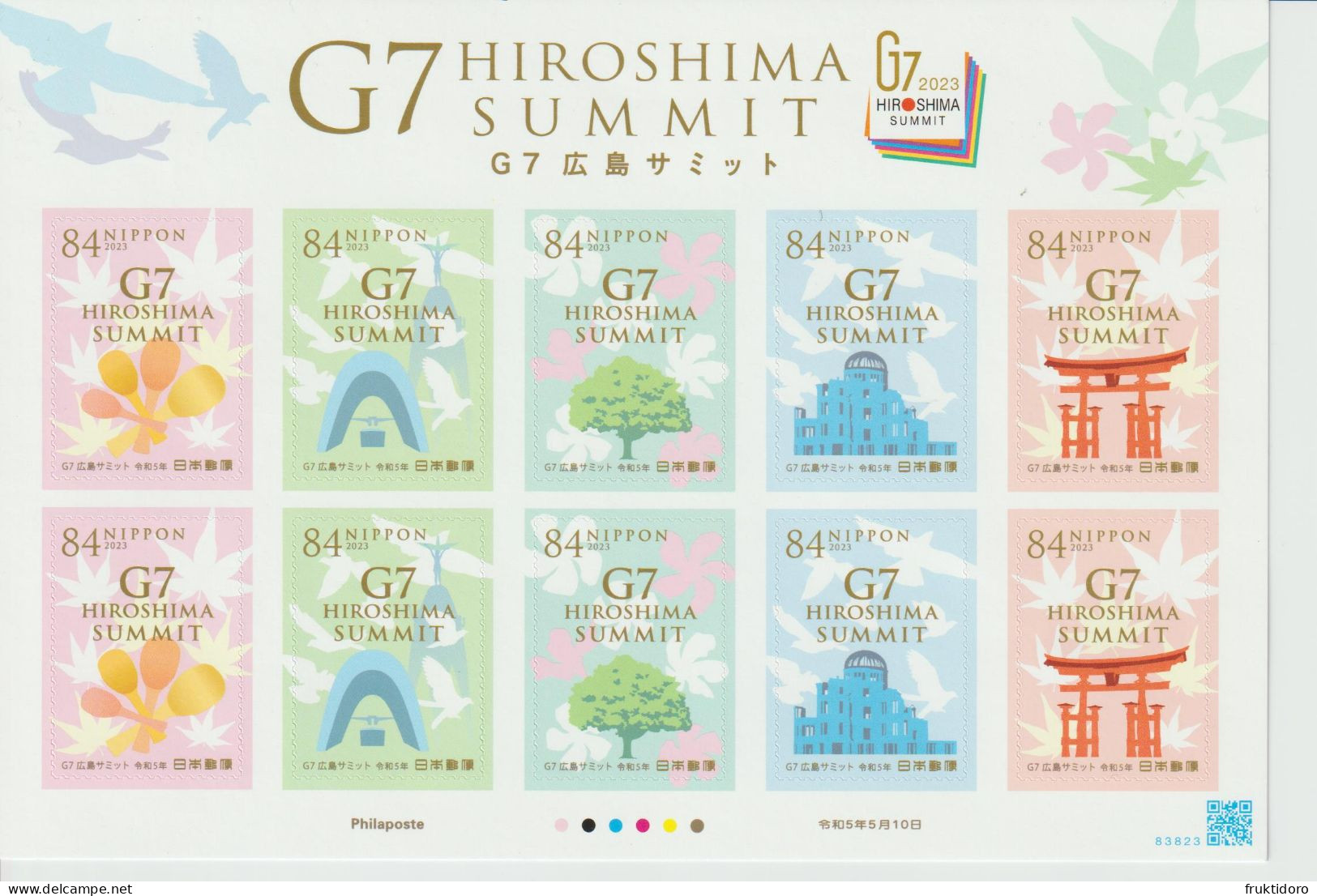 Japan Mi Minisheet G7 Summit Hiroshima 2023 - Shamoji - Peace Monument - Camphor Tree - Itsukushima Shrine Otorii ** - Blocchi & Foglietti