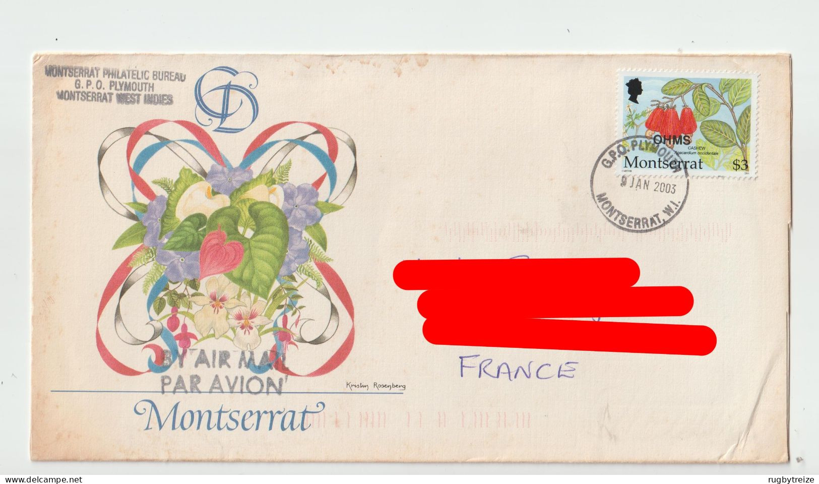 6003 MONTSERRAT 2003 COVER LETTRE PHILATELIC Kristin Rosenberg G.P.O Plymouth - Montserrat