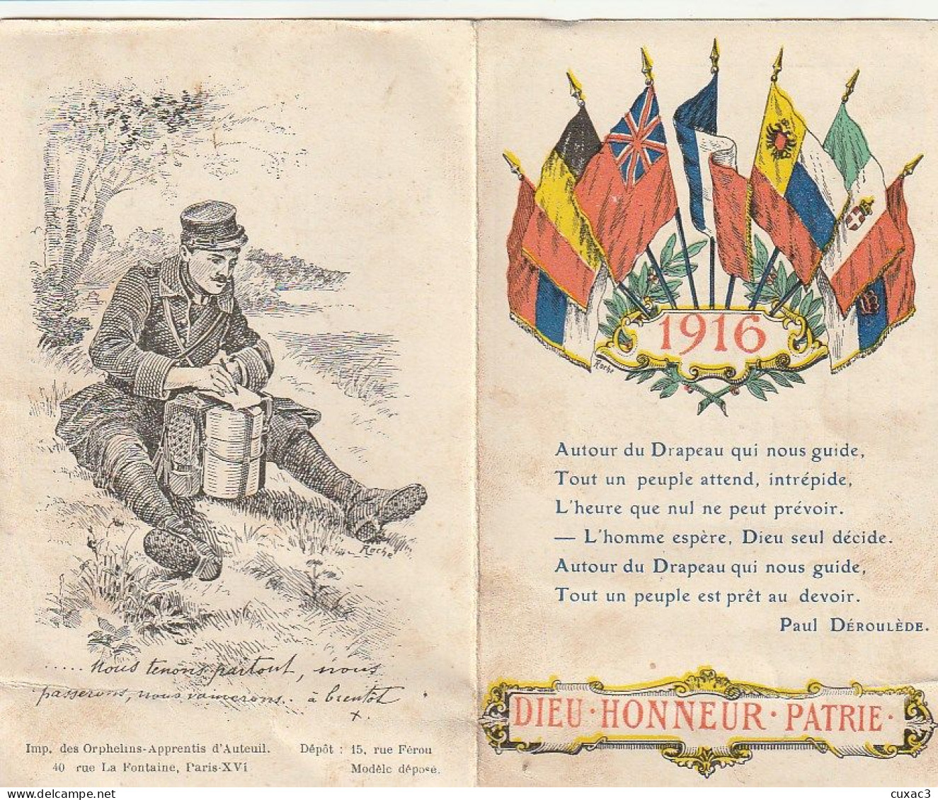 1916 Dieu-honneur-patrie - ( Militaire ) - Small : 1901-20