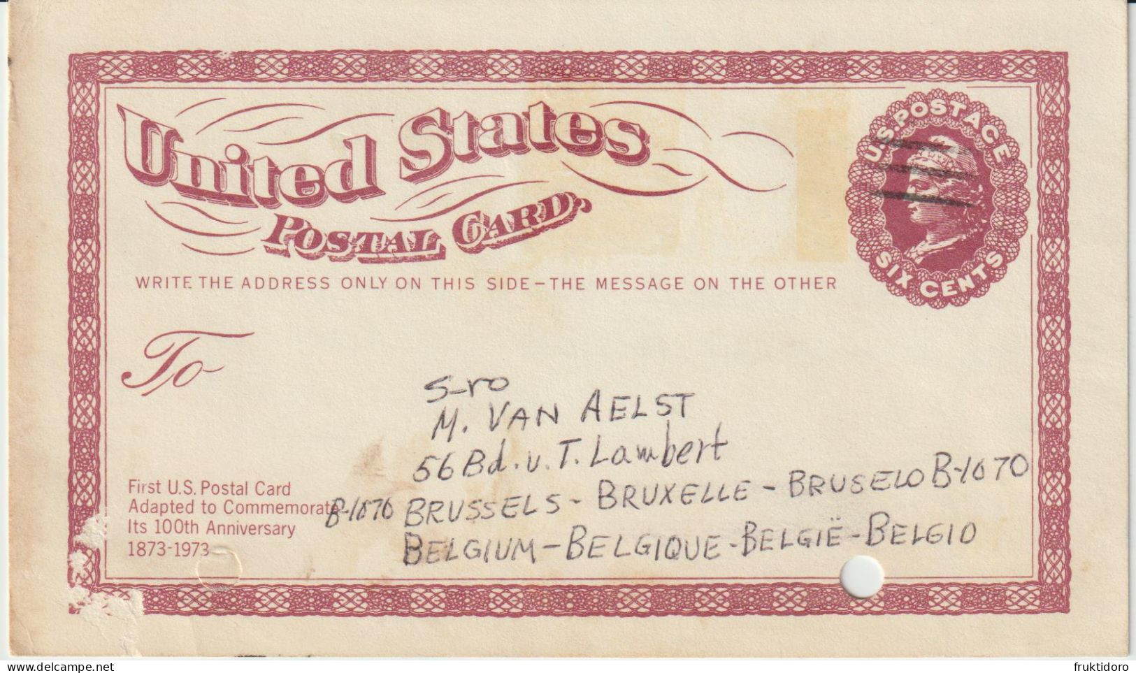 The United States Postal Stationery 1973 6c 100th Anniversary - Circulated - 1941-60