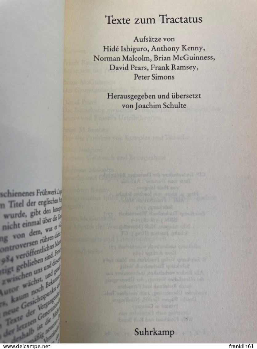 Texte Zum Tractatus, - Filosofía