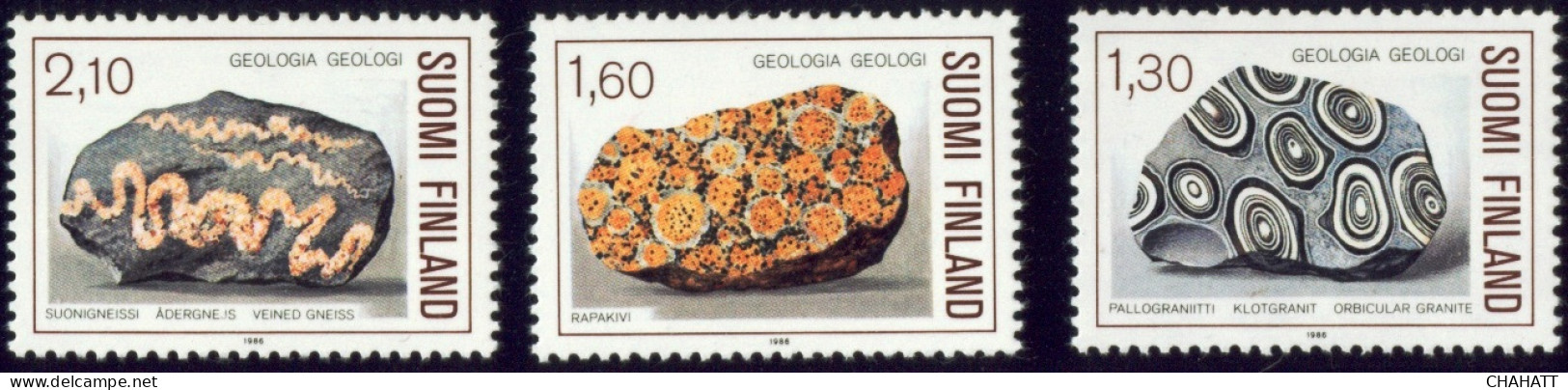 STONES &  DECORATED ROCKS- GEOLOGY- SET OF 3- FINLAND-1986-MNH-A5-402 - Autres